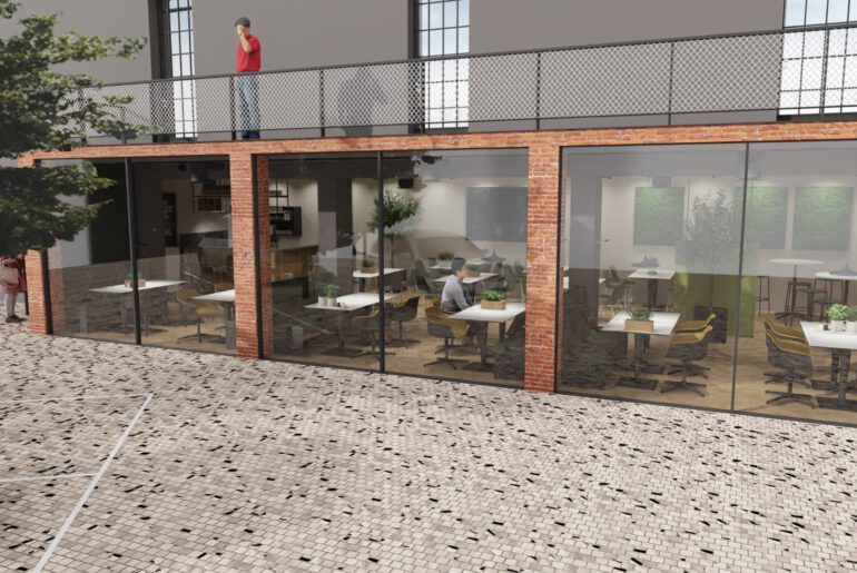 Cafeteria Visualisierung aussen Stand März 2021